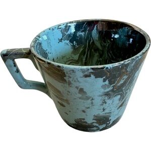 Sasha Brastoff Tea Coffee Cup Surf Ballet Pattern Turquoise Platinum Marbled 3"